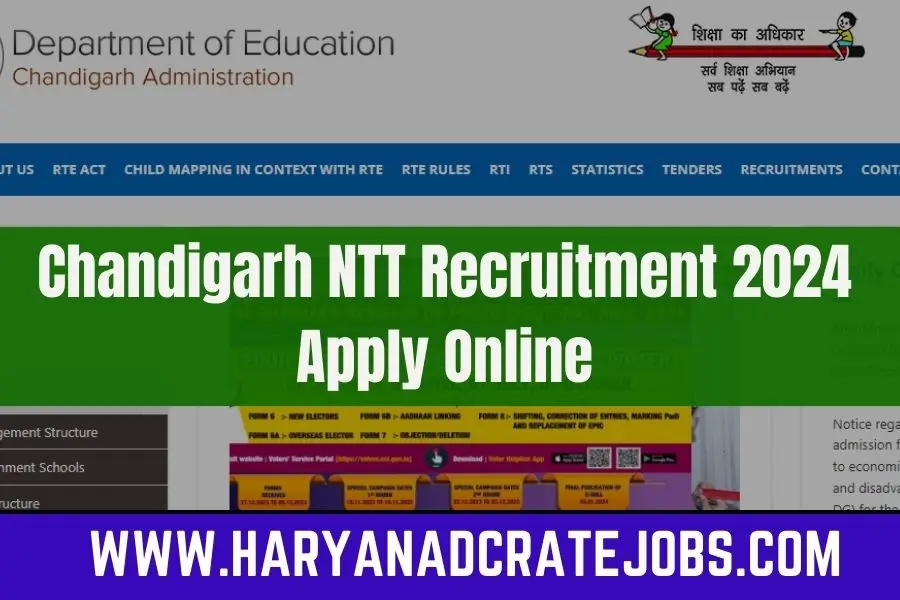 Chandigarh NTT Recruitment 2024 Apply Online