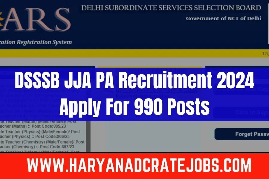 DSSSB JJA PA Recruitment 2024, Apply For 990 Post